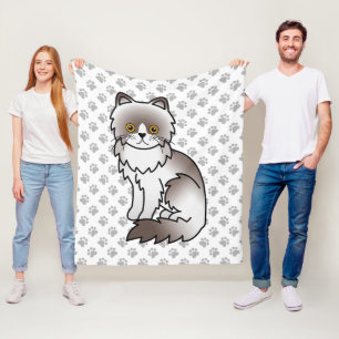 Couverture Polaire Chat de dessin animé mignon persan bicolore lilas