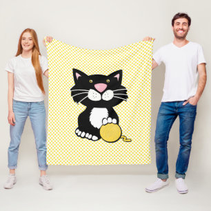 Couverture Polaire Chat de dessin sur Polka Dot Fleece Blanche