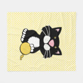 Couverture Polaire Chat de dessin sur Polka Dot Fleece Blanche (Devant (Horizontal))