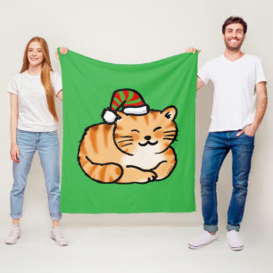 Couverture Polaire Chat de fête avec chapeau de Père Noël - Amateur d