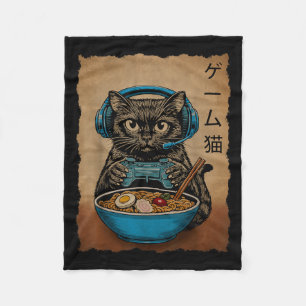 Couverture Polaire Chat de gamer drôle graphique Ramen japonais Chat