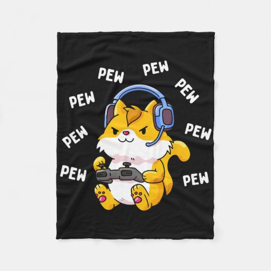 Couverture Polaire Chat de gamer Pew Pew vidéo de jeu chats de jeu Ki (Devant)