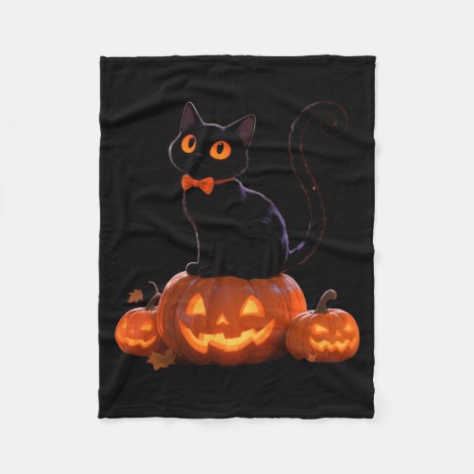 Couverture Polaire Chat de Halloween Citrouille Chat Noir Performance (Devant)