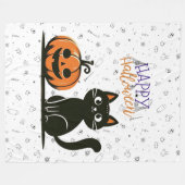 Couverture Polaire Chat de Halloween heureux & citrouille (Devant (Horizontal))