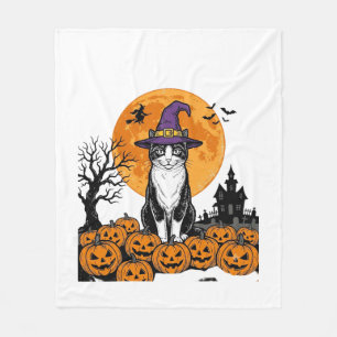 Couverture Polaire Chat de Halloween Sorcière Citrouille Vintage Épou