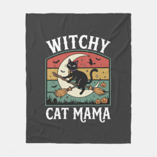 Couverture Polaire Chat de Halloween Sorcière Maman