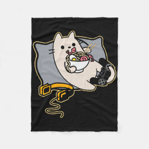 Couverture Polaire Chat de joueur geek mangeur de Ramen partie en pau