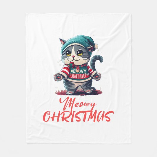 Couverture Polaire Chat de Noël (Devant)