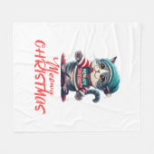 Couverture Polaire Chat de Noël (Devant (Horizontal))