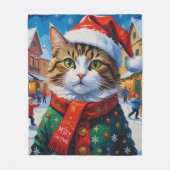 Couverture Polaire Chat de Noël à Santa Hat (Devant)