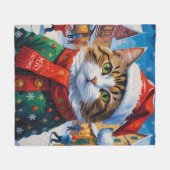 Couverture Polaire Chat de Noël à Santa Hat (Devant (Horizontal))