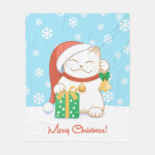 Couverture Polaire Chat de Noël blanc dans un Casquette rouge (Devant)