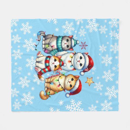 Couverture Polaire Chat de Noël cosy (Devant (Horizontal))