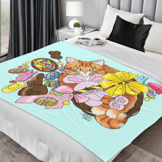 Couverture Polaire Chat de Pâques Orange