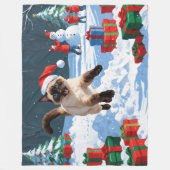 Couverture Polaire Chat de Siamese coule en neige avec Casquette de N (Devant)