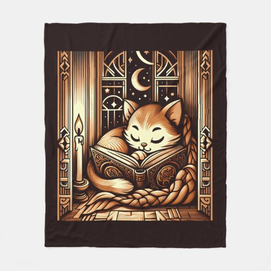 Couverture Polaire Chat De Style Art Déco Dormir Avec Livre (Devant)