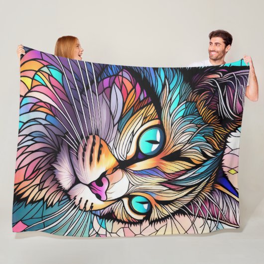 Couverture Polaire Chat de style Verre verni aquarelle (En situation)