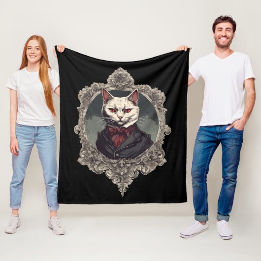 Couverture Polaire Chat d'Halloween, chat Vampire (En situation)