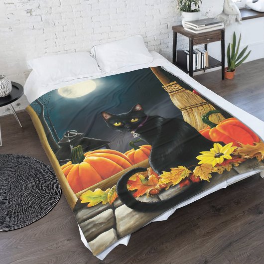 Couverture Polaire Chat d'Halloween noir