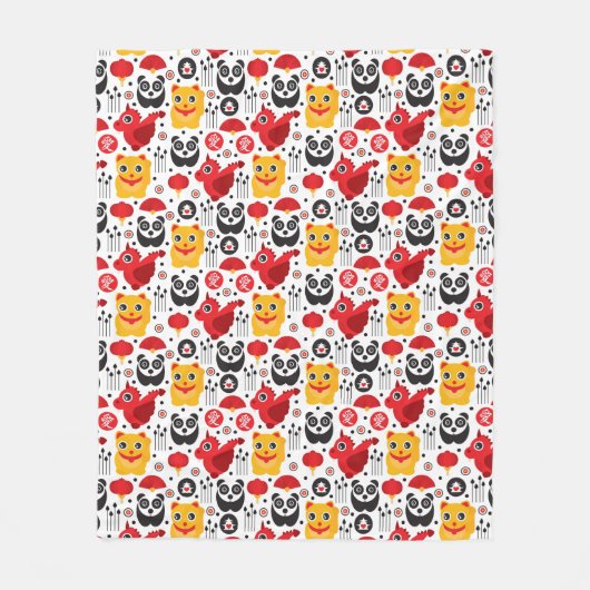 Couverture Polaire Chat, dragon, et panda chanceux de la Chine (Devant)