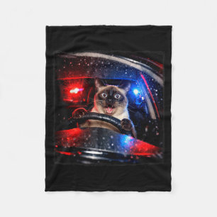 Couverture Polaire Chat Drôle Conduisant Poursuite de Police Chaton M