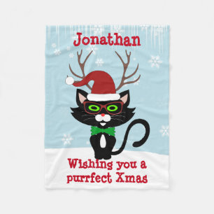 Couverture Polaire Chat drôle de Noël de hippie avec des andouiller