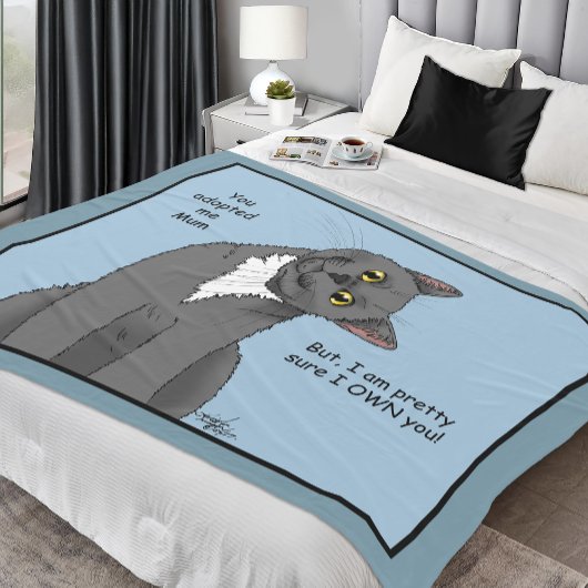 Couverture Polaire Chat Drôle Fête des Mères Chat Gris Bleu
