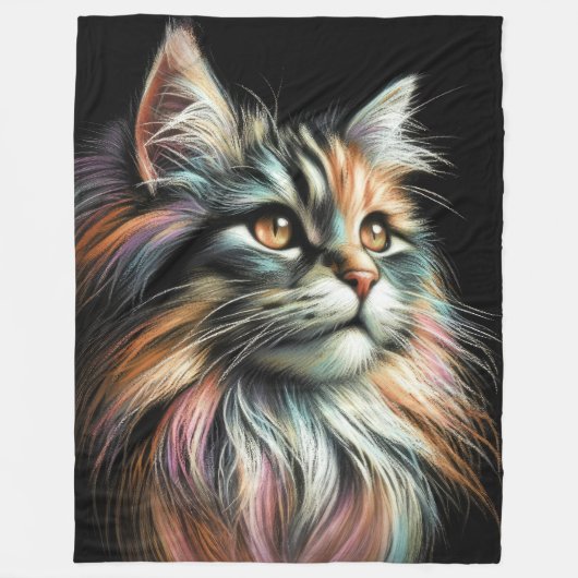 Couverture Polaire Chat dur Pastel en noir (Devant)