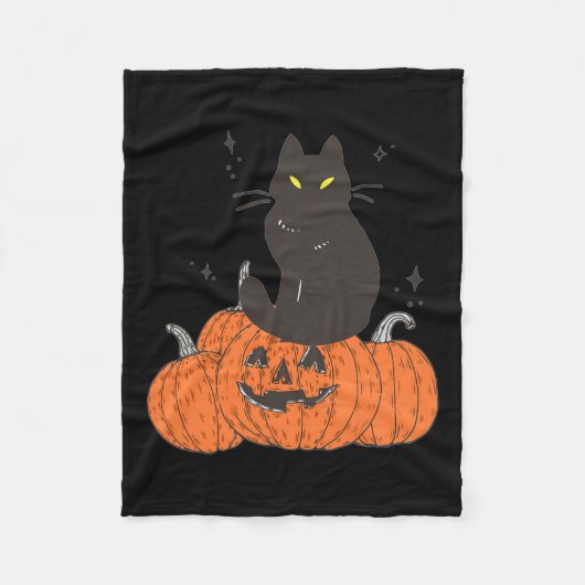 Couverture Polaire Chat Éffrayant Halloween avec Citrouille (Devant)