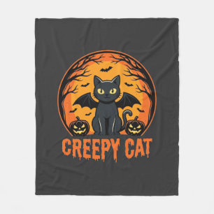 Couverture Polaire Chat effrayant Halloween Chauve-souris Lune Graphi