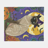 Couverture Polaire Chat éffrayant Siamese Halloween sorcière et Citro (Devant (Horizontal))