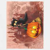 Couverture Polaire Chat effrayé par Citrouille Fun Halloween caractèr (Devant)