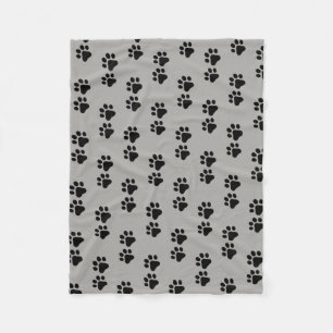 Couverture Polaire Chat / empreintes de pattes de chien - fond gris