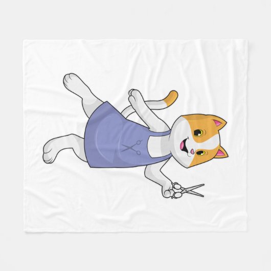 Couverture Polaire Chat en coiffeur avec ciseaux (Devant (Horizontal))