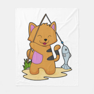 Couverture Polaire Chat en Fisher avec la baguette de pêche et le poi