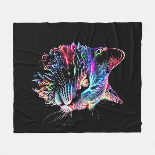 Couverture Polaire Chat en néon coloré mignon (Devant (Horizontal))