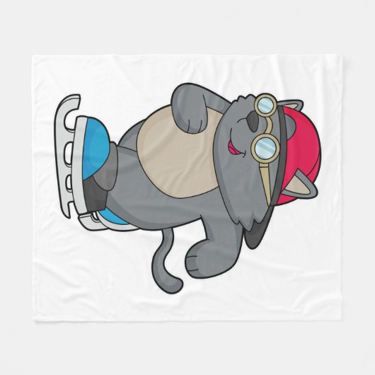 Couverture Polaire Chat en patinage sur glace avec patins sur glace (Devant (Horizontal))
