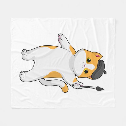 Couverture Polaire Chat en tant que Peintre avec pinceau (Devant (Horizontal))