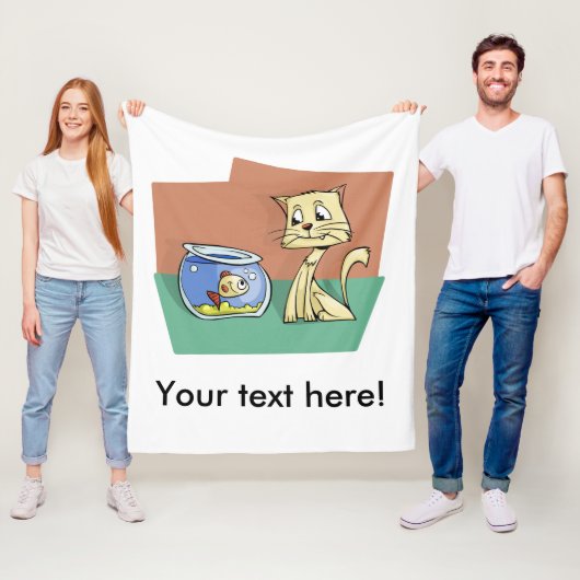 Couverture Polaire Chat et cuvette de poisson (En situation)