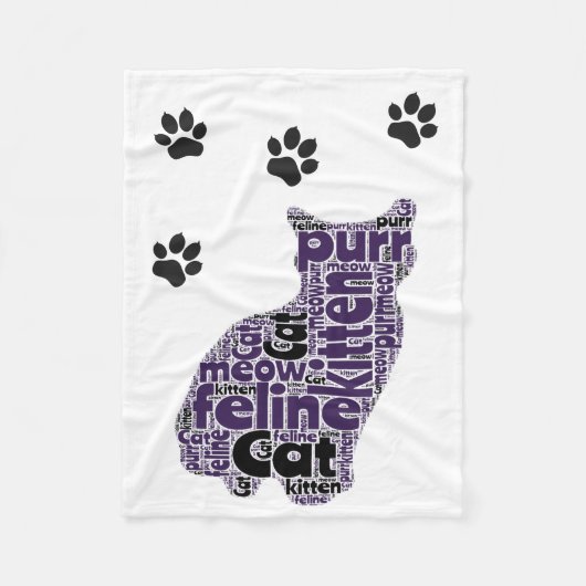 Couverture Polaire Chat et empreinte de patte de nuage de mot (Devant)