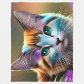 Couverture Polaire chat et fleurs bleu et rouille calico (Devant)