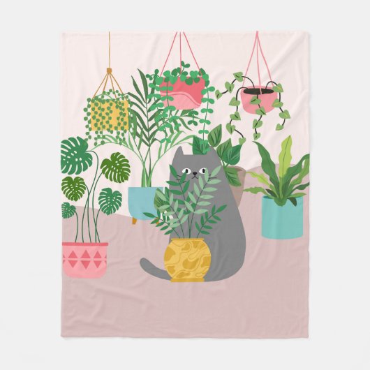 Couverture Polaire Chat et Plantes (Devant)
