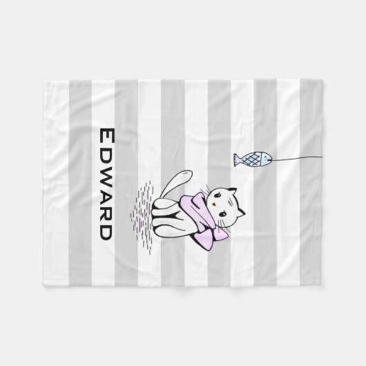 Couverture Polaire Chat et poisson blanc testé (Devant (Horizontal))