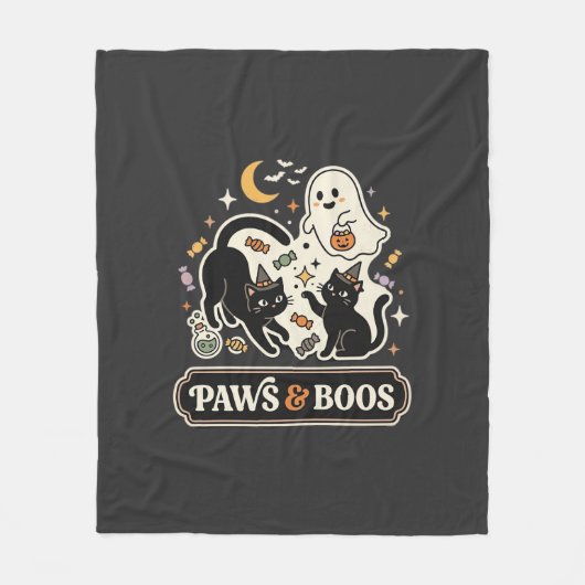 Couverture Polaire Chat Fantôme Magie Halloween (Devant)