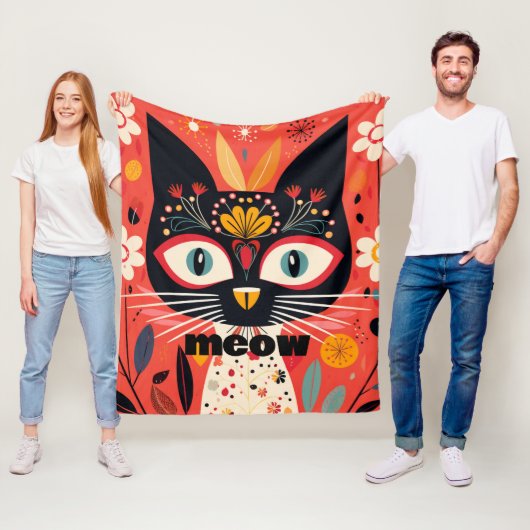 Couverture Polaire Chat floral Modeste Boho Retro du milieu du siècle (En situation)