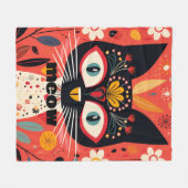 Couverture Polaire Chat floral Modeste Boho Retro du milieu du siècle (Devant (Horizontal))