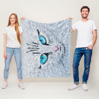 Couverture Polaire Chat Fluffy aux Yeux Bleus