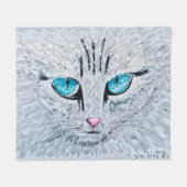 Couverture Polaire Chat Fluffy aux Yeux Bleus (Devant (Horizontal))
