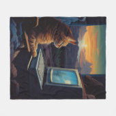 Couverture Polaire Chat Gamer Retro | Jeu d'art Pixel 8 bits (Devant (Horizontal))
