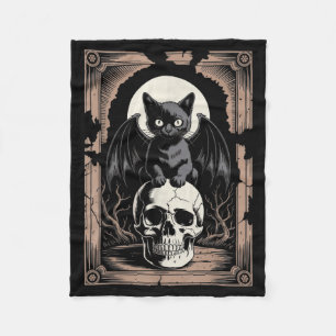 Couverture Polaire Chat gothique chauve-souris crâne Goth métal noir
